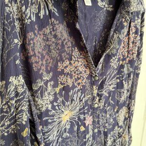 Motherhood Maternity Navy Floral Long Sleeve Blouse V-Neck, Belted